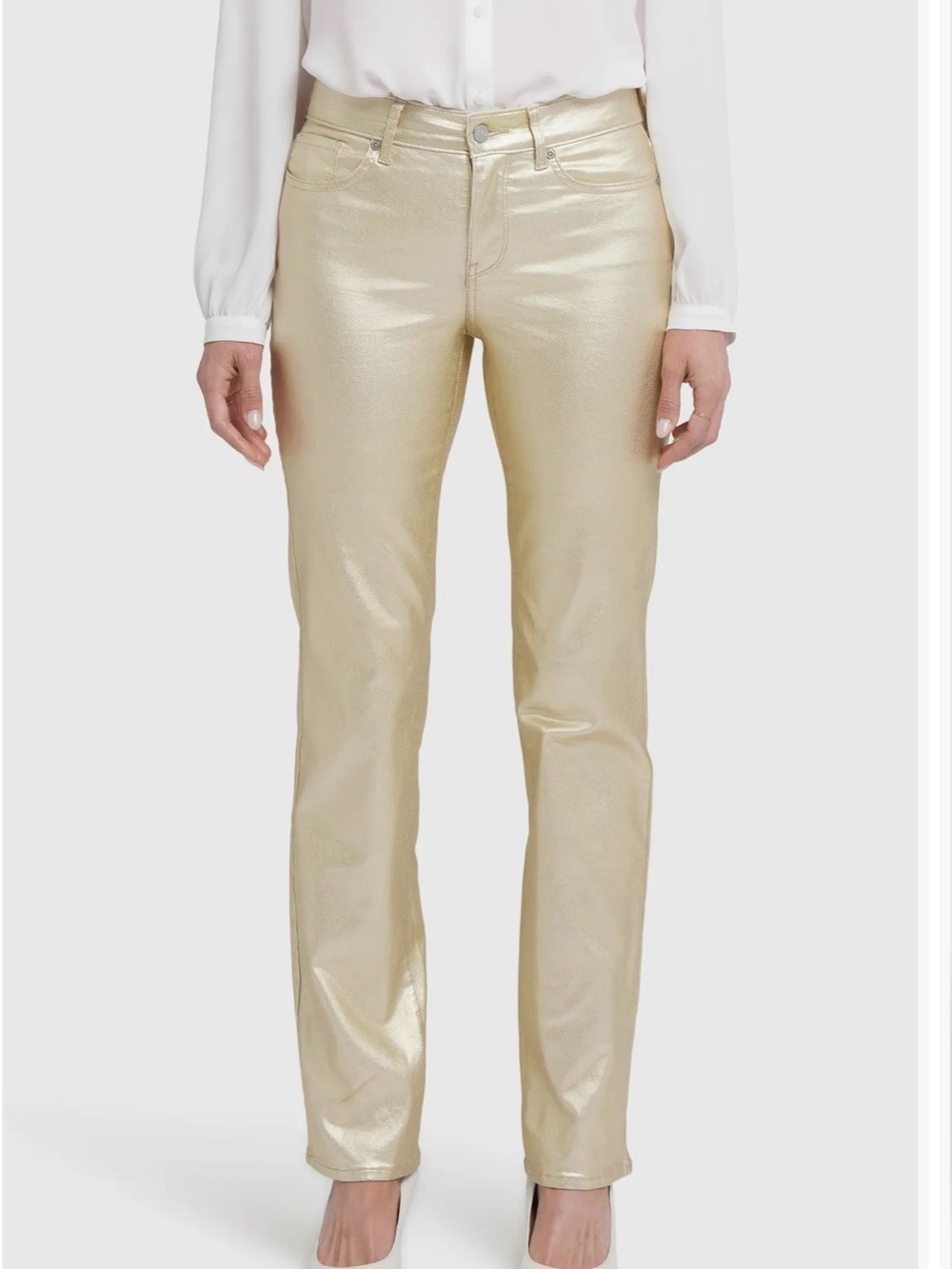 NYDJ Marilyn Straight Coated Jeans Gold Waist 4